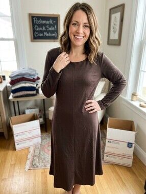 Quiet Luxury ✨ North Star Plus Size 2X Chocolate Brown Long Sleeve Midi Dress ✨